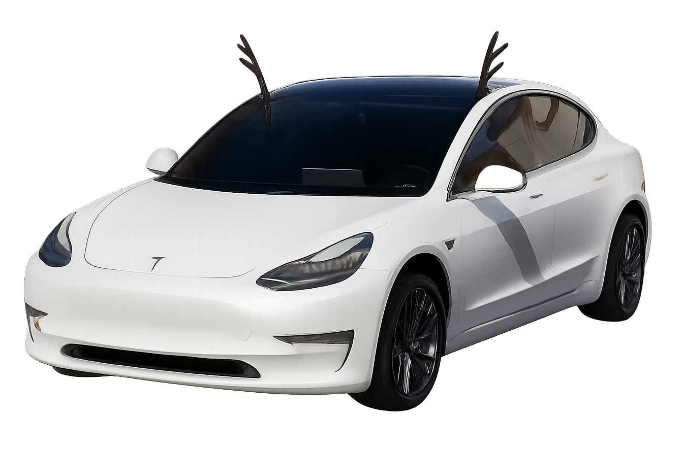 White Tesla Model 3 with Antler roof attachment